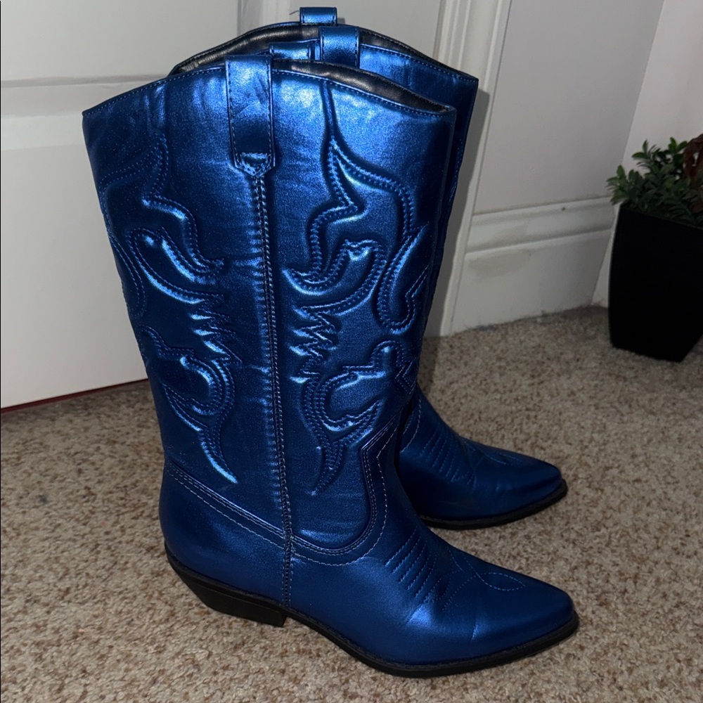 Shiny metallic Blue Cowgirl Boots